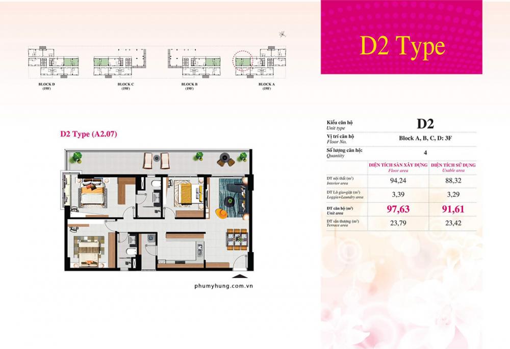 Thiết kế căn hộ loại D2 ( A2.07, B2.03, C2.04, D2.06)