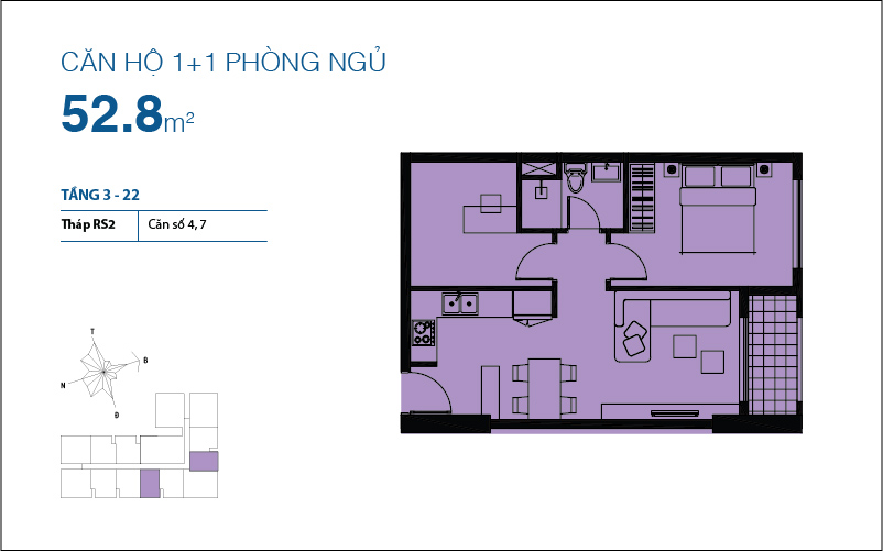 Thiết kế căn hộ 52.8 m2