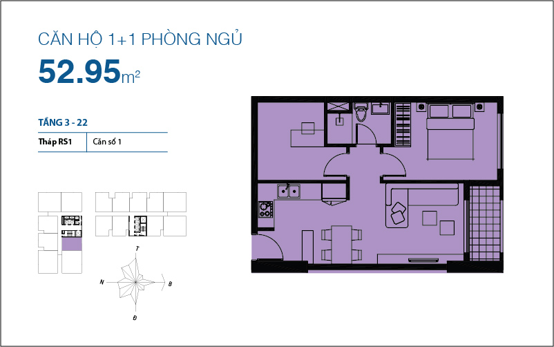 Thiết kế căn hộ 52.95 m2