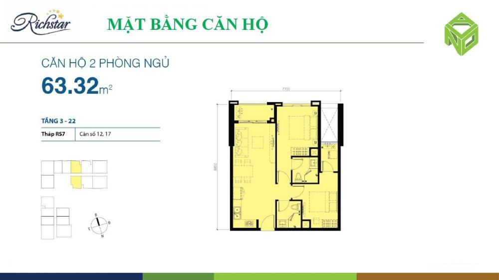 Thiết kế căn hộ 63.32 m2