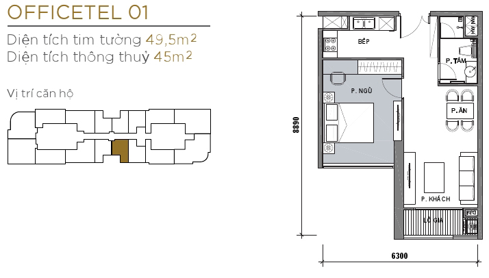 Thiết kế căn officetel 01