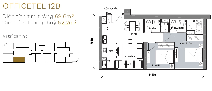 Thiết kế căn officetel 12B
