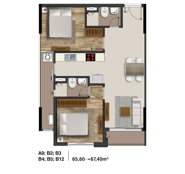 Thiết kế căn hộ B2,B3,B4,B5