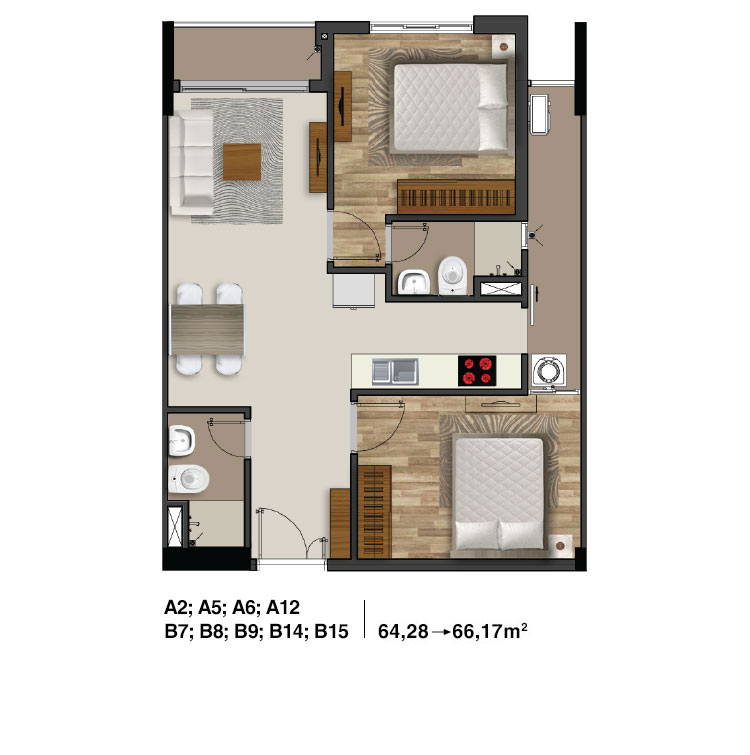 Thiết kế căn hộ A2,B7,B14,B15
